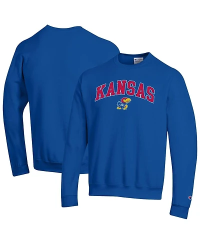 Champion Men's Royal Kansas Jayhawks Arch Over Logo Pullover Sweatshirt