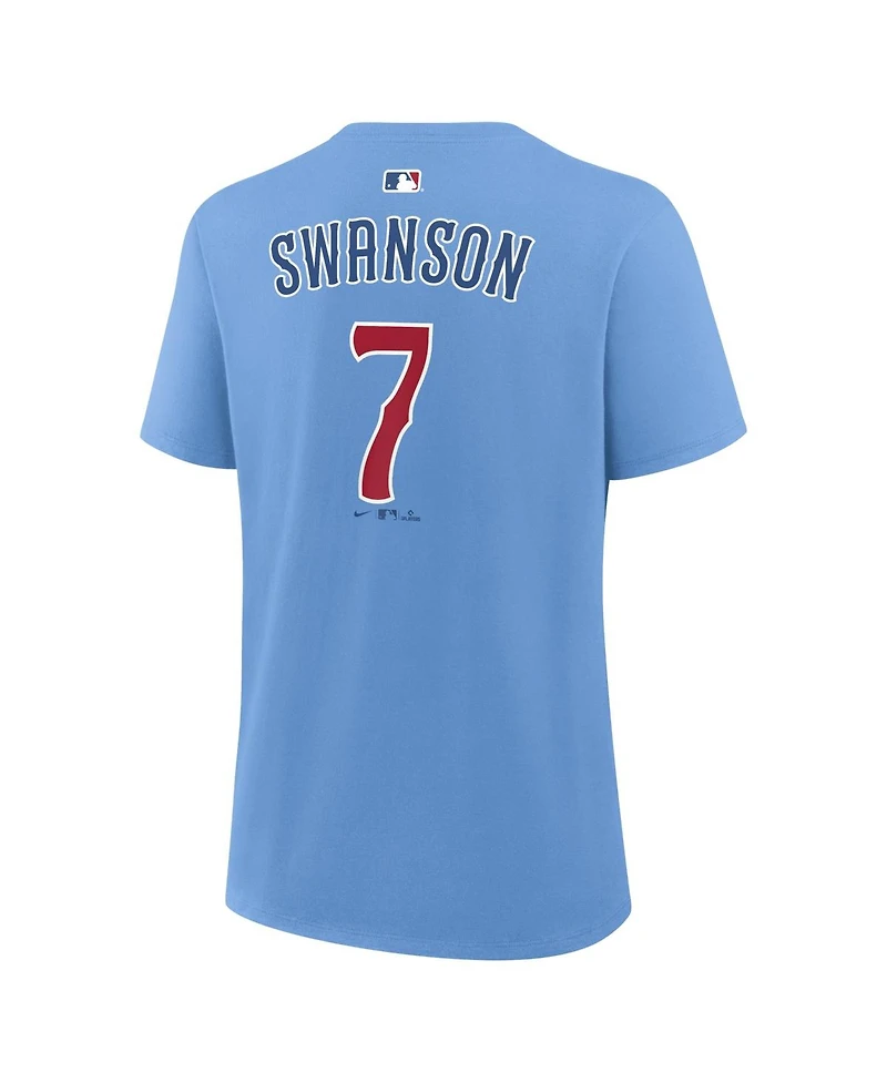 Nike Women's Dansby Swanson Light Blue Chicago Cubs Name and Number T-Shirt