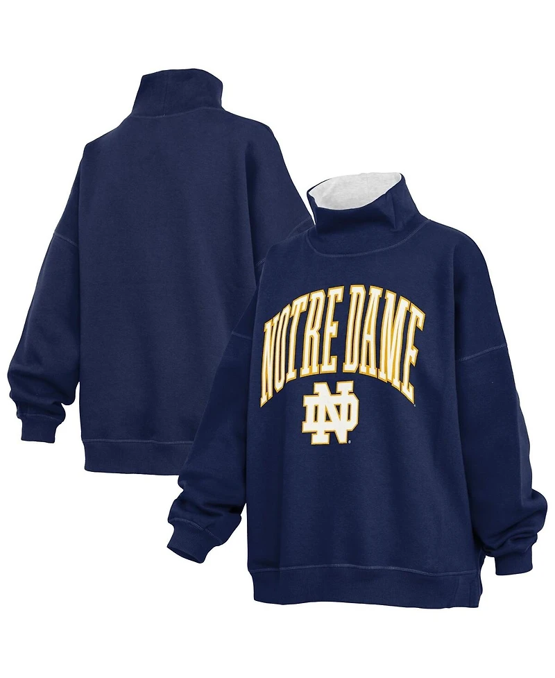 Pressbox Women's Navy Notre Dame Fighting Irish Oversized Mock Neck Sweatshirt