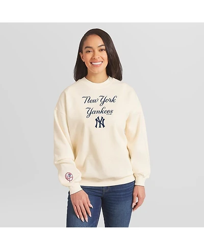 Wear by Erin Andrews Women's Cream New York Yankees Heavyweight Crew Neck Sweatshirt