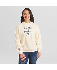 Wear by Erin Andrews Women's Cream New York Yankees Heavyweight Crew Neck Sweatshirt