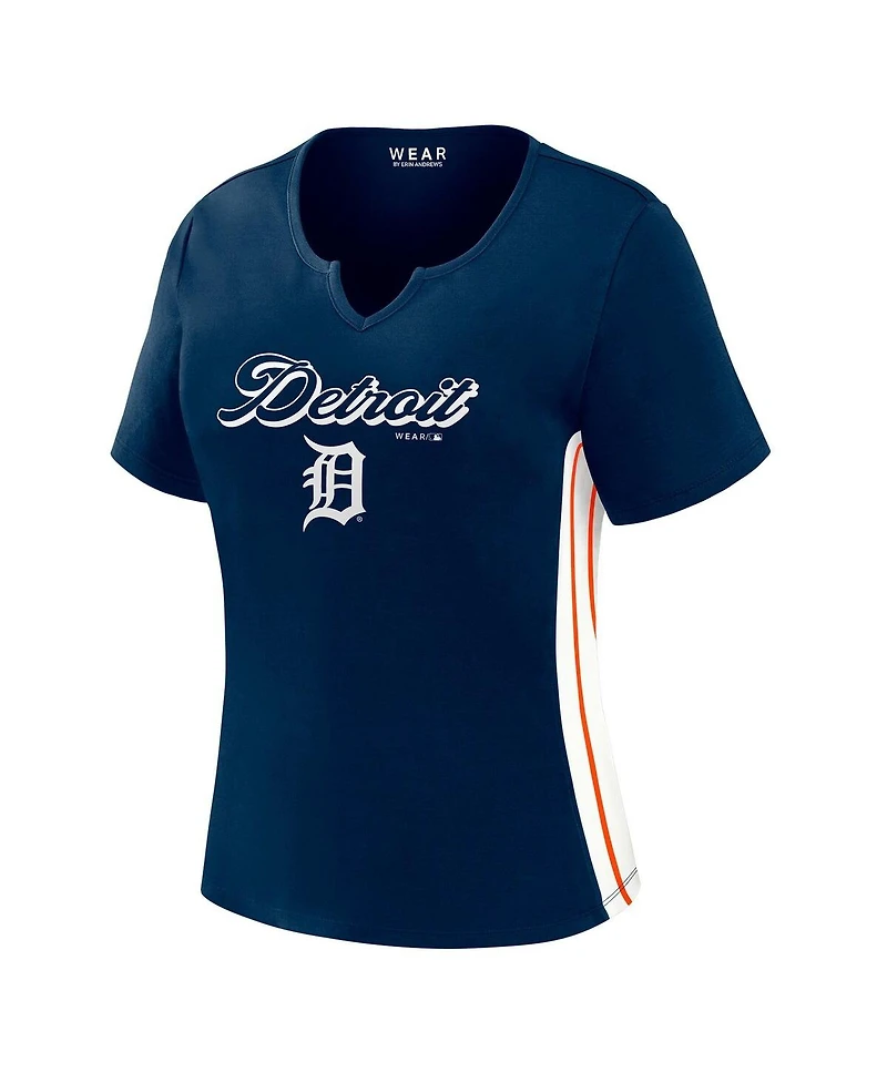 Wear by Erin Andrews Women's Navy Detroit Tigers Notch Neck Cropped T-Shirt