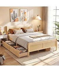 Costway Bed Frame with Storage Drawers, Wood Platform Headboard Footboard