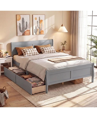 Costway Bed Frame with Storage Drawers, Wood Platform Headboard Footboard