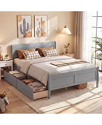 Costway Bed Frame with Storage Drawers, Wood Platform Headboard Footboard
