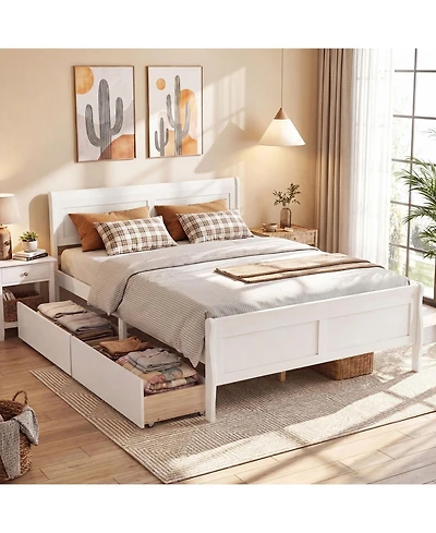 Costway Bed Frame with Storage Drawers, Wood Platform Headboard Footboard
