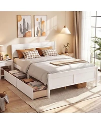 Costway Bed Frame with Storage Drawers, Wood Platform Headboard Footboard