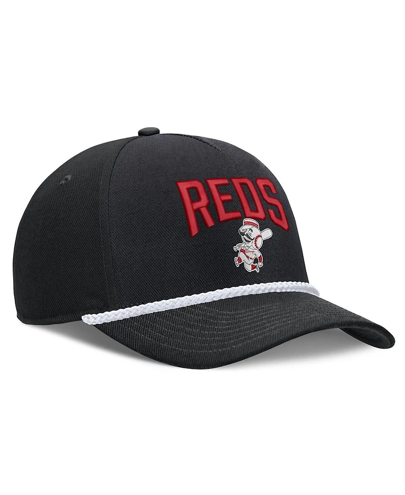 Nike Men's Black Cincinnati Reds Cooperstown Rise Adjustable Hat