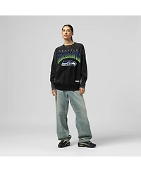 Mitchell & Ness Women's Black Seattle Seahawks Delineate Mineral Wash Crewneck Sweatshirt