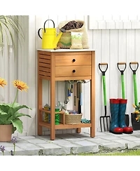 Slickblue Outdoor Storage Cabinet Acacia Wood Bar Table Faux Marble Top