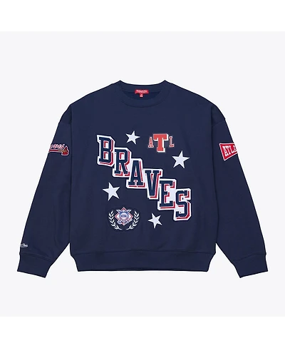 Mitchell & Ness Women's Navy Atlanta Braves Pep Rally Sweatshirt