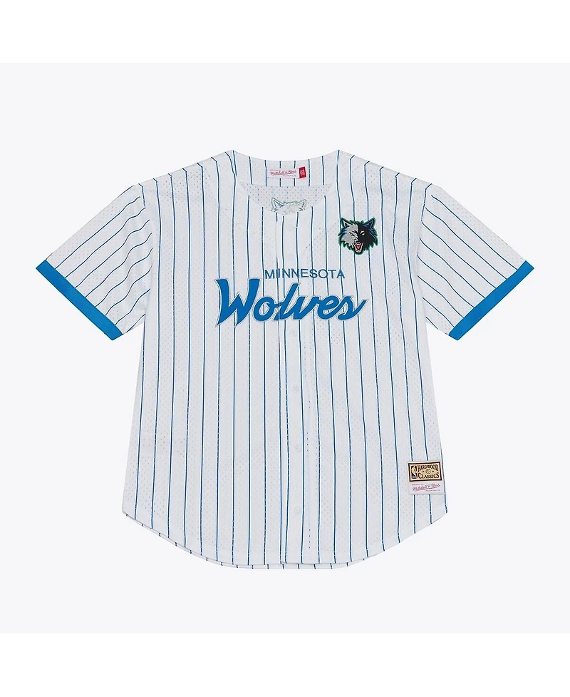 Mitchell & Ness Men's White Minnesota Timberwolves Head Coach Pinstripe Mesh Full-Button Baseball Jersey