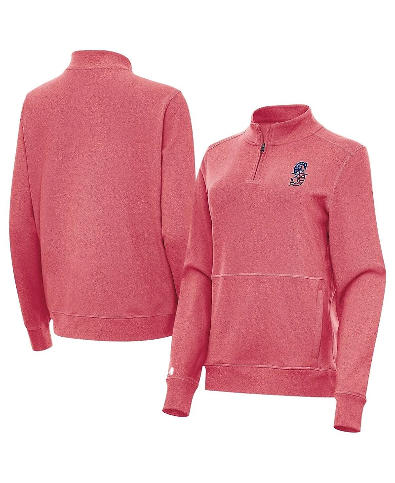 Antigua Women's Heather Red Seattle Mariners Crush Stars and Stripes Team Logo Quarter-Zip Pullover Sweatshirt