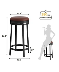 homfan Set of 2 24 Inch Swivel Counter Height Bar Stools, Backless Round Pu Leather Seat, Strong Metal Frame Modern Chairs for Kitchen