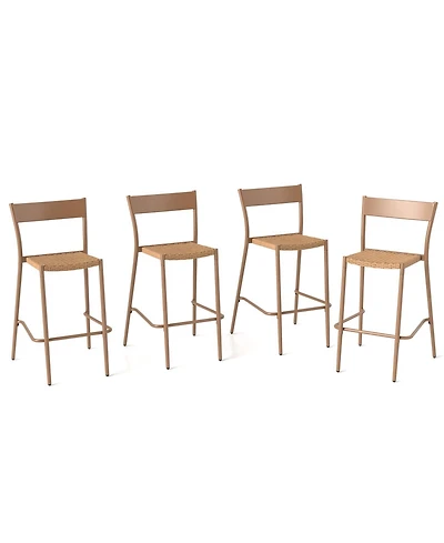 Slick blueOutdoor Bar Stools Set of 4 Rattan Seat Metal Back Design