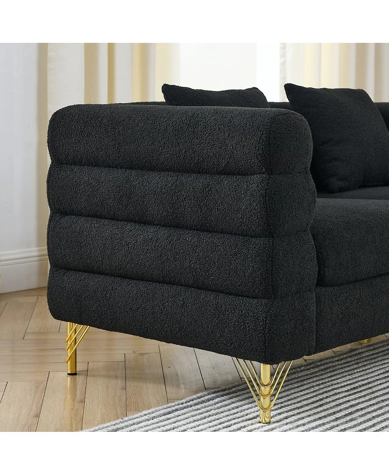 Maison Boucle 81'' Three-Seater Teddy Fabric Sofa Couch, Deep Seating, 3 Pillows