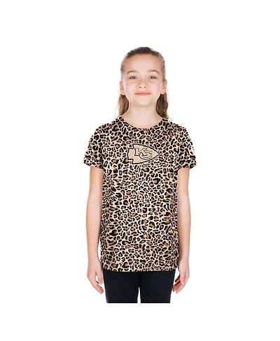 New Era Big Girls Tan Kansas City Chiefs Mom Me Leopard T-Shirt