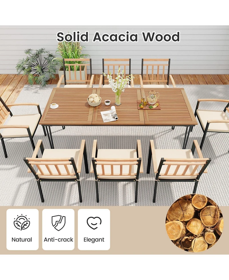 Sugift 9-Piece Acacia Wood Patio Dining Set with 35.5 in Table and Umbrella Hole