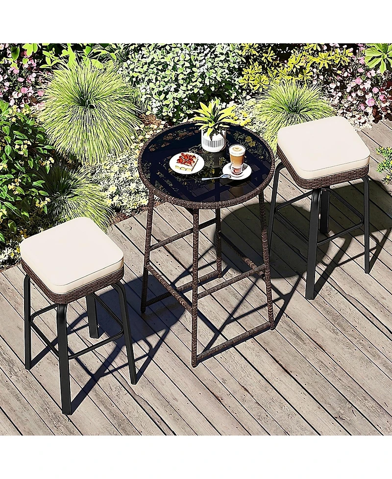 Sugift 3-Piece Outdoor Swivel Bar Set Pe Rattan Bar Height Table with 2 Chairs