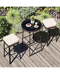 Sugift 3-Piece Outdoor Swivel Bar Set Pe Rattan Bar Height Table with 2 Chairs