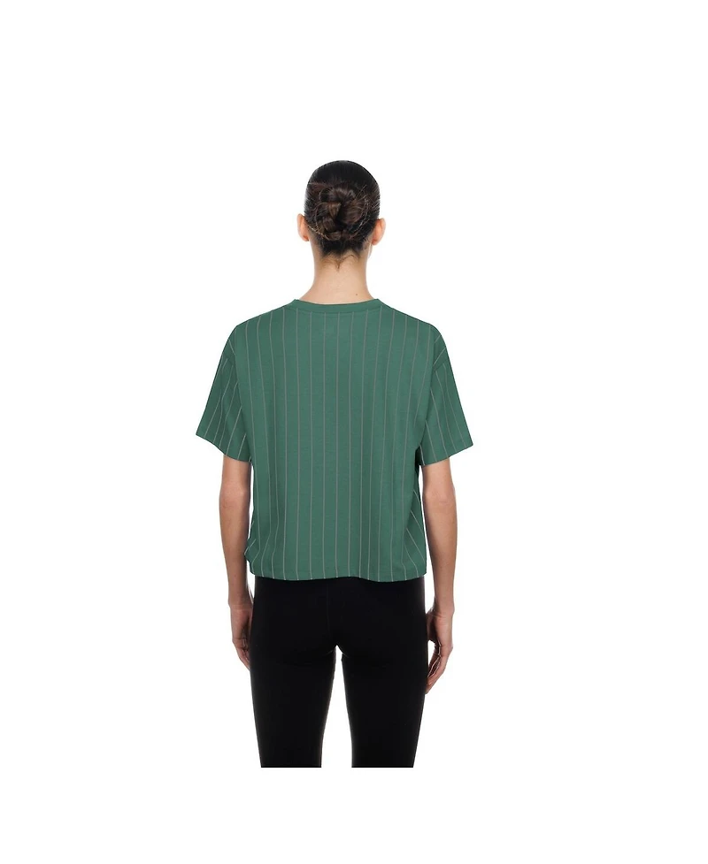 New Era Women's Green Boston Red Sox City Connect Throwback Meshback Pinstripe Boxy T-Shirt
