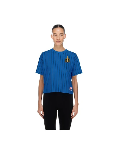 New Era Women's Royal Seattle Mariners City Connect Throwback Meshback Pinstripe Boxy T-Shirt