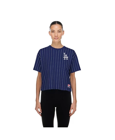 New Era Women's Royal Los Angeles Dodgers Throwback Meshback Pinstripe Boxy T-Shirt