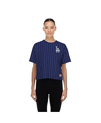 New Era Women's Royal Los Angeles Dodgers Throwback Meshback Pinstripe Boxy T-Shirt