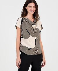 Anne Klein Women's Printed Cowl-Neck Short-Sleeve Top