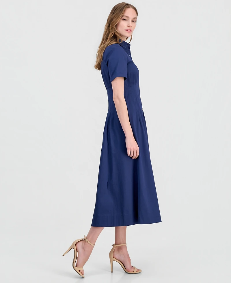 Anne Klein Women's Pleated-Waist Midi Shirt Dress