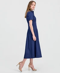 Anne Klein Women's Pleated-Waist Midi Shirt Dress