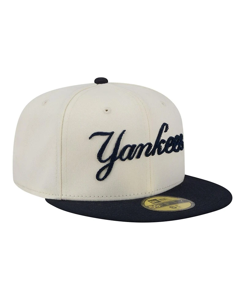 New Era Men's Cream York Yankees Two-Tone Stitch 59FIFTY Fitted Hat