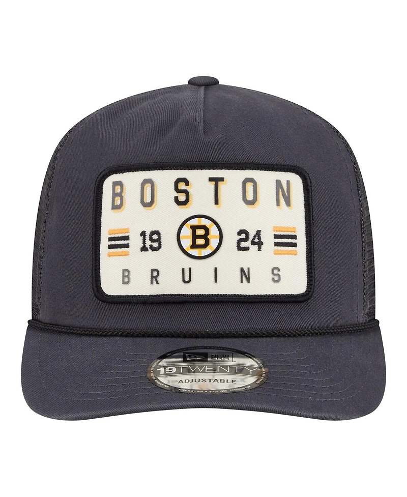New Era Men's Charcoal Boston Bruins Washed Patch 19TWENTY Trucker Adjustable Hat