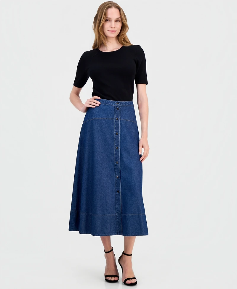 Anne Klein Women's Button-Front Denim Midi Skirt