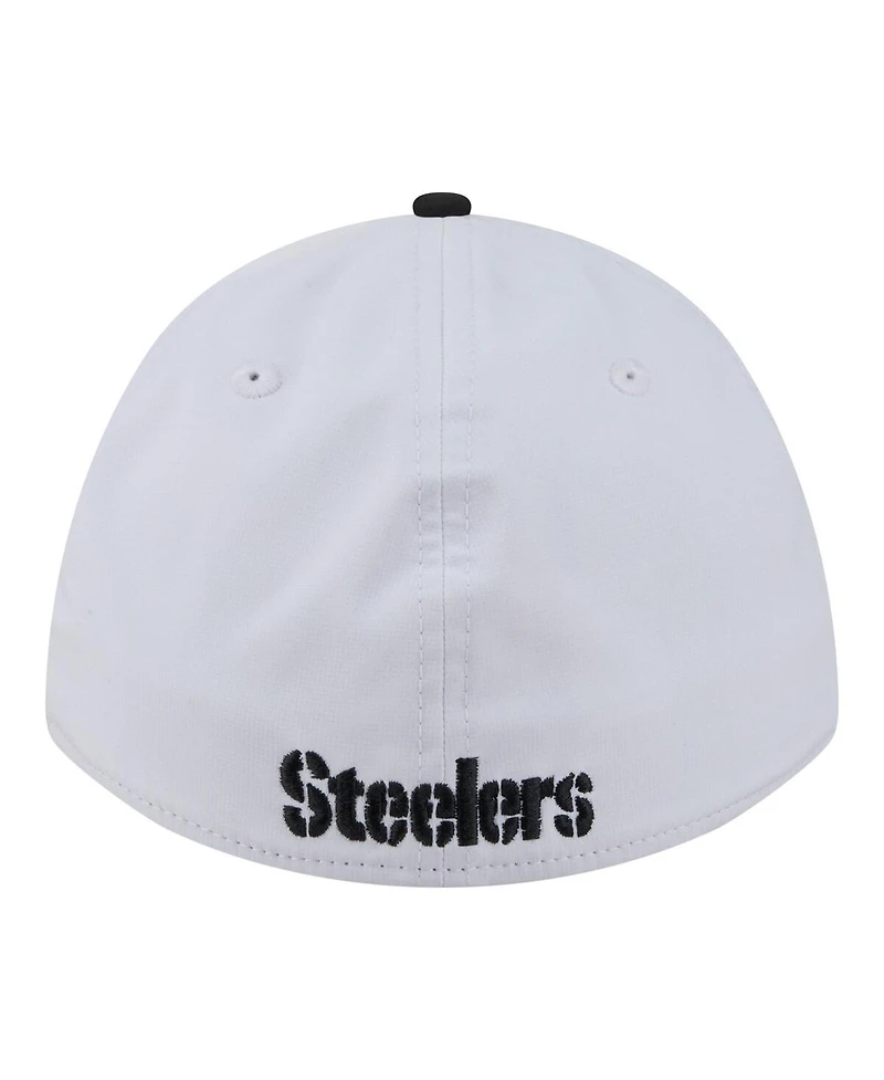 New Era Men's White/Black Pittsburgh Steelers Patch 39THIRTY A-Frame M-Crown Perforated Flex Hat