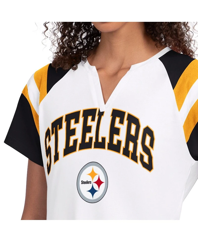 Starter Women's White Pittsburgh Steelers Game On Notch Neck T-Shirt