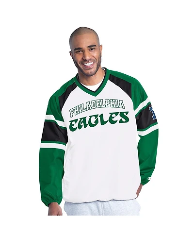 Starter Men's White Philadelphia Eagles Infield Play Raglan Pullover Jacket