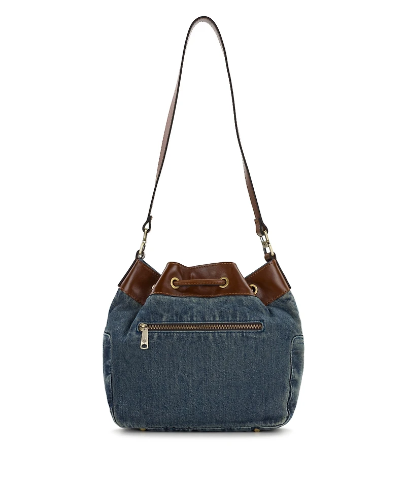 Patricia Nash Belamy Drawstring Washed Woven Denim Small Bucket Bag