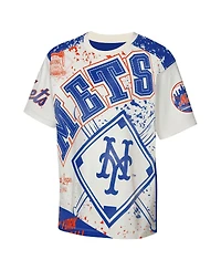 Outerstuff Big Boys and Girls Cream New York Mets League Top Player Bold All-Over-Print T-Shirt