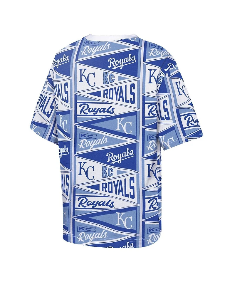Outerstuff Big Boys and Girls Blue Kansas City Royals All-Over Pennant T-Shirt