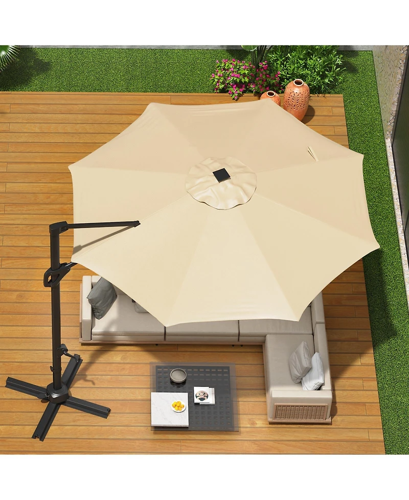 homfan 10FT Cantilever Umbrella, 360degree(s) Rotation & Tilt, Waterproof Windproof 600D Fabric, Rustproof Aluminum Frame Base, for Garden, Patio