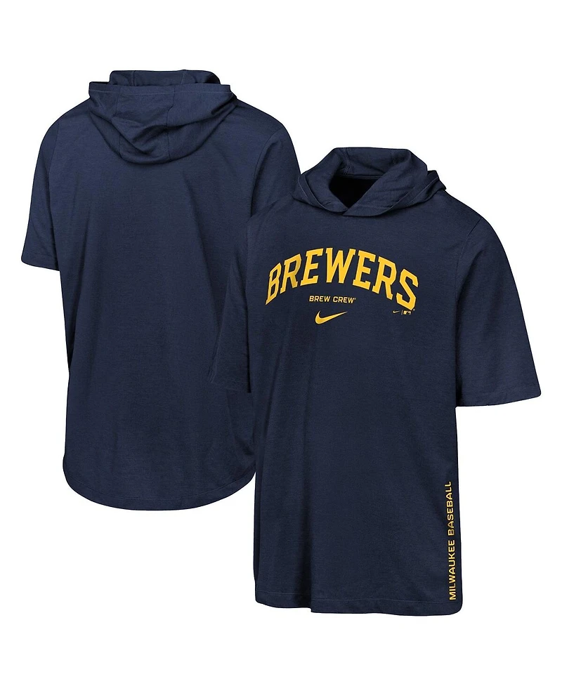 Nike Big Boys and Girls Navy Milwaukee Brewers Dri-fit Hooded T-Shirt