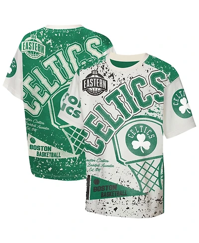 Outerstuff Big Boys and Girls Cream Boston Celtics Top Player All-Over-Print T-Shirt