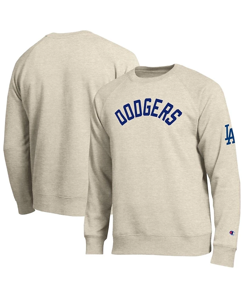 Champion Men's Oatmeal Los Angeles Dodgers All-Star Soft Felt Raglan Sweatshirt