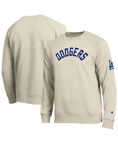 Champion Men's Oatmeal Los Angeles Dodgers All-Star Soft Felt Raglan Sweatshirt