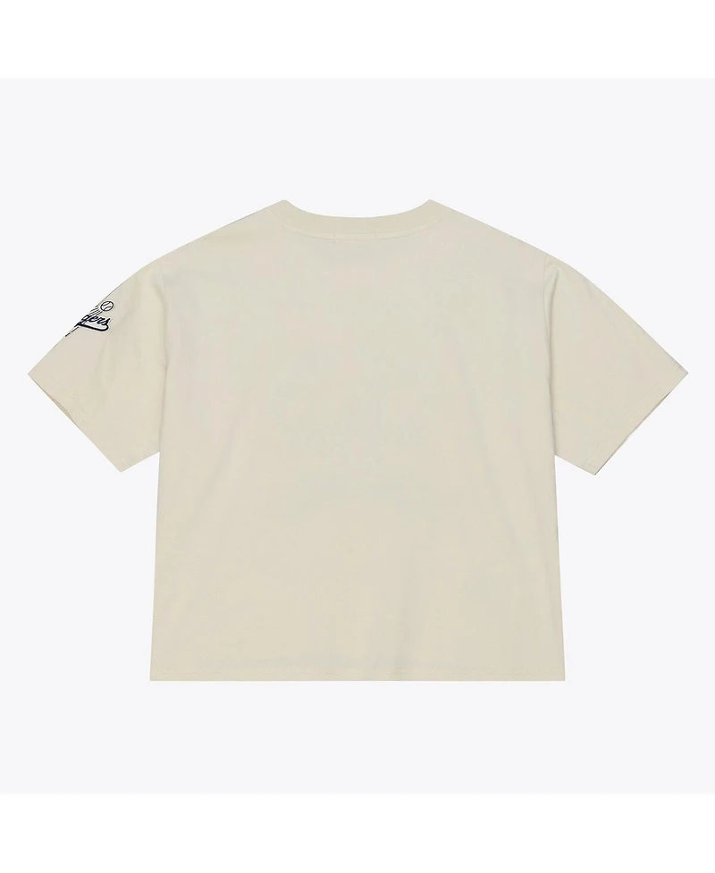 Mitchell & Ness Women's Cream Los Angeles Dodgers Cooperstown Yacht Rock Boxy Cropped T-Shirt