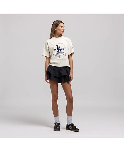 Mitchell & Ness Women's Cream Los Angeles Dodgers Cooperstown Yacht Rock Boxy Cropped T-Shirt