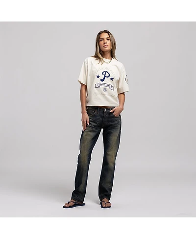 Mitchell & Ness Women's Cream Philadelphia Phillies Cooperstown Yacht Rock Boxy Cropped T-Shirt
