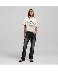 Mitchell & Ness Women's Cream Philadelphia Phillies Cooperstown Yacht Rock Boxy Cropped T-Shirt