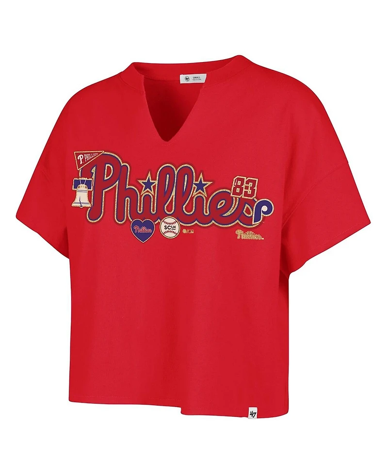 Stoney Clover Lane X '47 Brand Women's Red Philadelphia Phillies Oversized Notch Neck T-Shirt